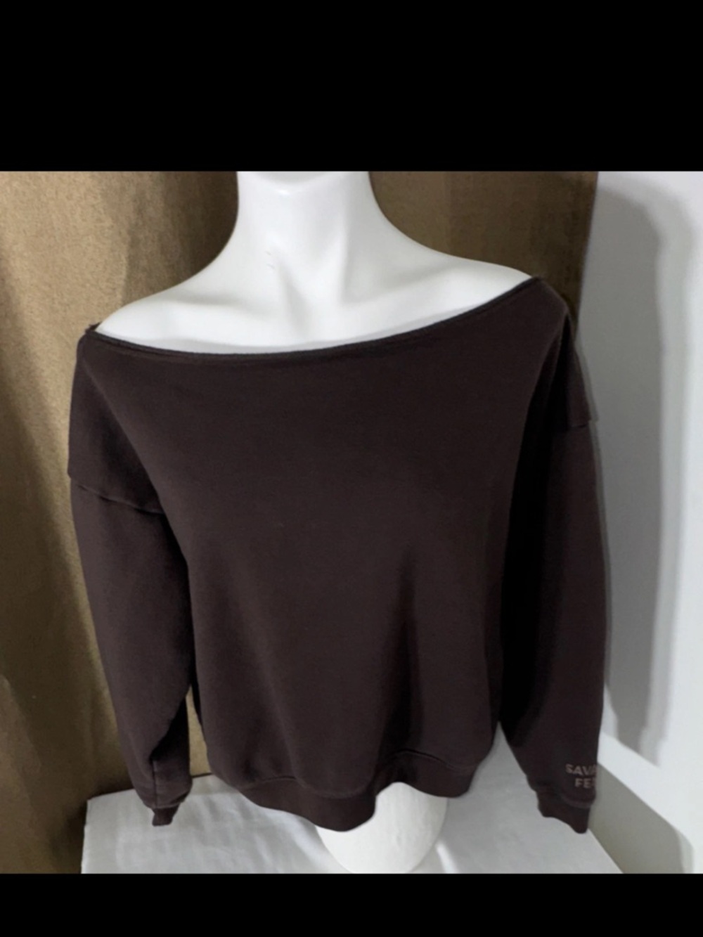 Savage X Fenty Off-the-Shoulder Chocolate Brown Sweater